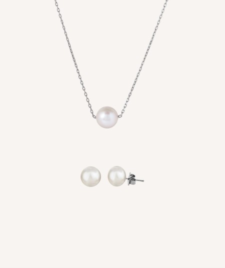 Look Timeless silver 925 earrings and pearl pendant