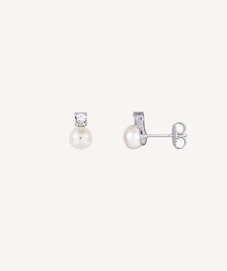 Earrings  silver 925 with zirconias and cultured pearl