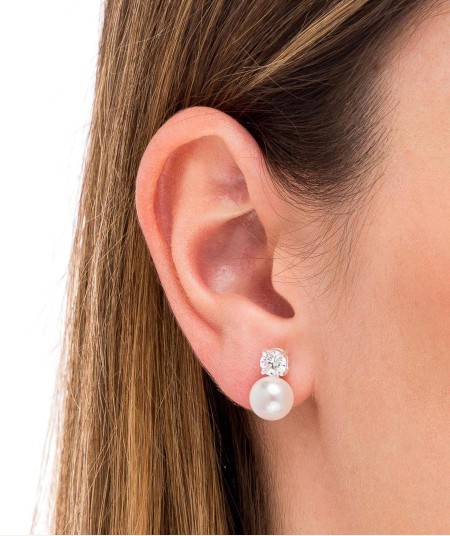 Earrings Long midi Zirconia and pearl