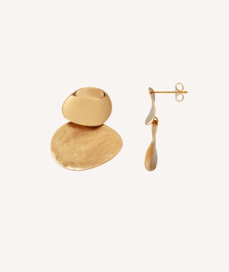 Macar Earrings 18 Kt Gold Plated scratched  and shiny textures