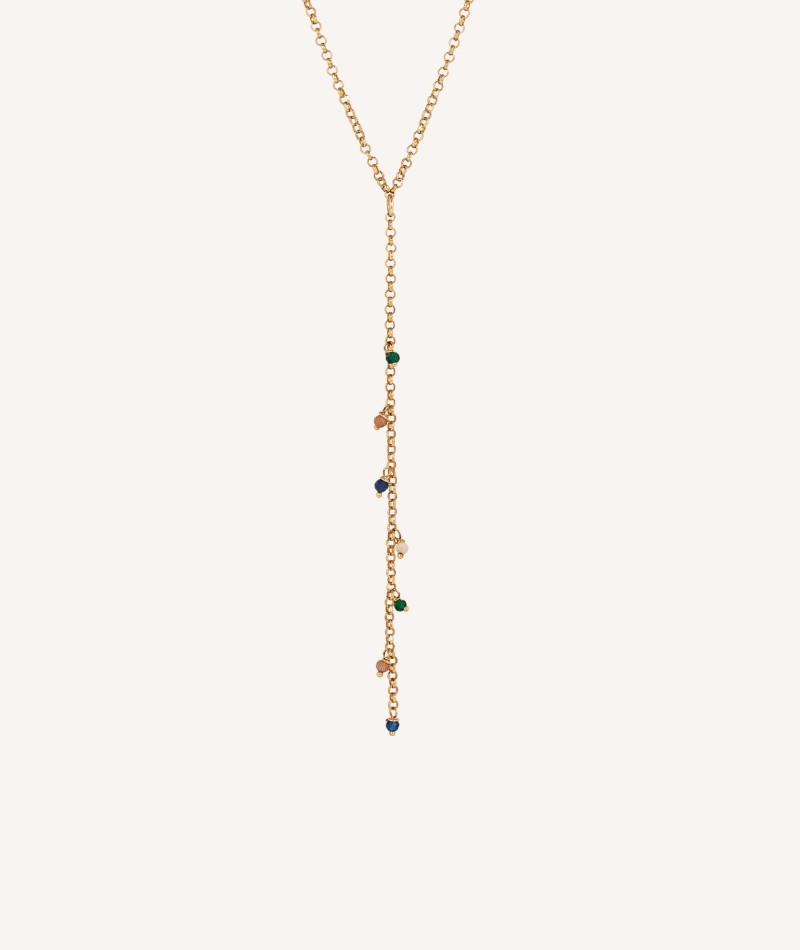Collar Cherie Plata de Ley 925 Chapado Oro 18Kt cristal multicolor
