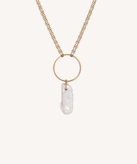 Macarena Necklace 18 Kt Gold Plated hoop with irregular pearl