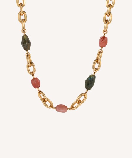 Necklace Pilar 18 Kt Gold Plated link and natural stones