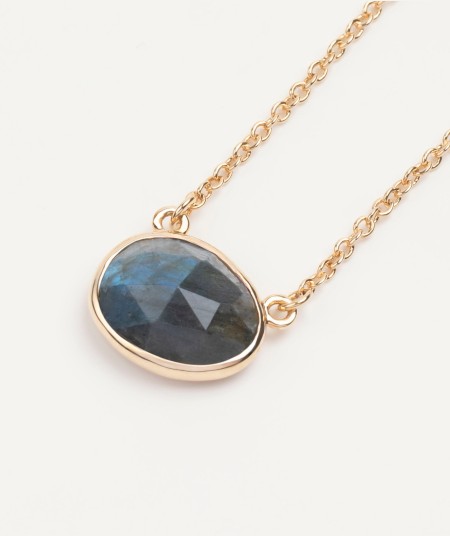 Necklace Tanit 18 Kt Gold Plated natural stone labradorite