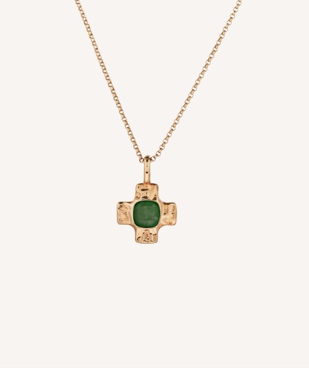 Pendant Gold 18ct Plated Cross Green Stones