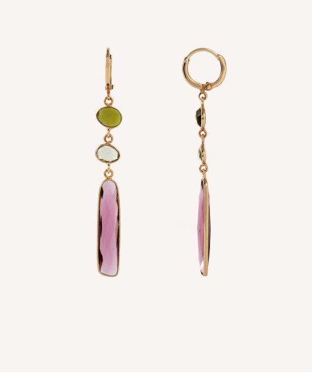 Earrings Guida 18 Kt Gold Plated long natural stones