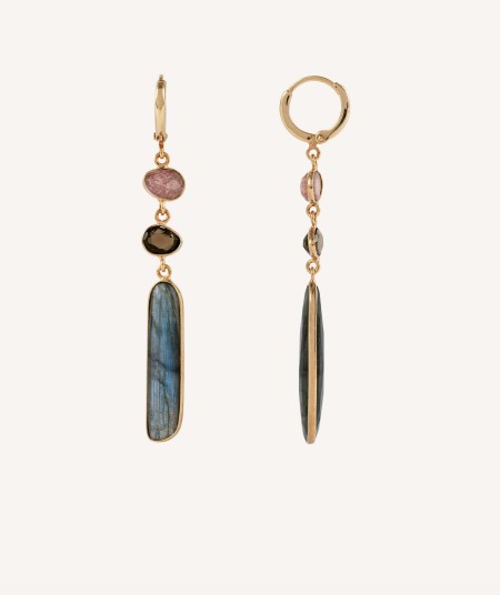 Earrings Tanit 18 Kt Gold Plated long natural stones