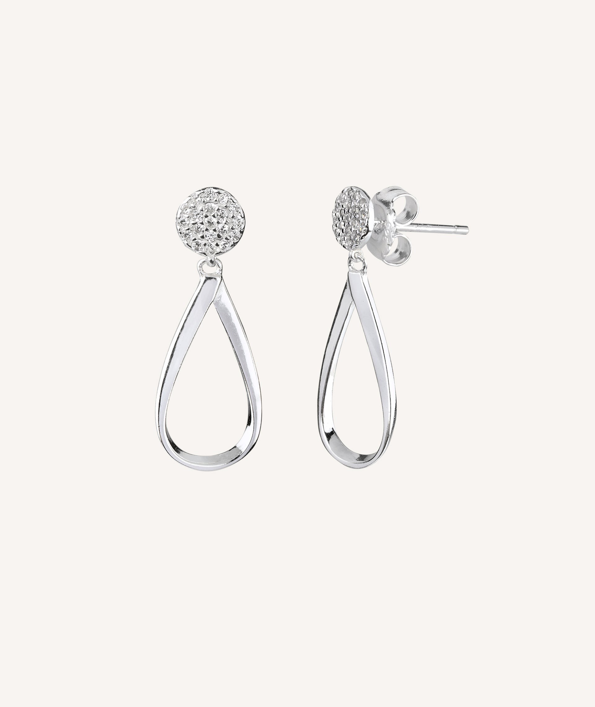 Long Silver Zircon Earrings