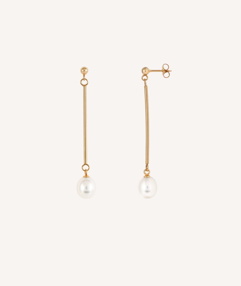 Earrings Gold 18ct Plated Double chains Pearls