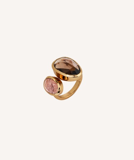 Ring Rosella 18 Kt Gold Plated two natural stones de Quartz