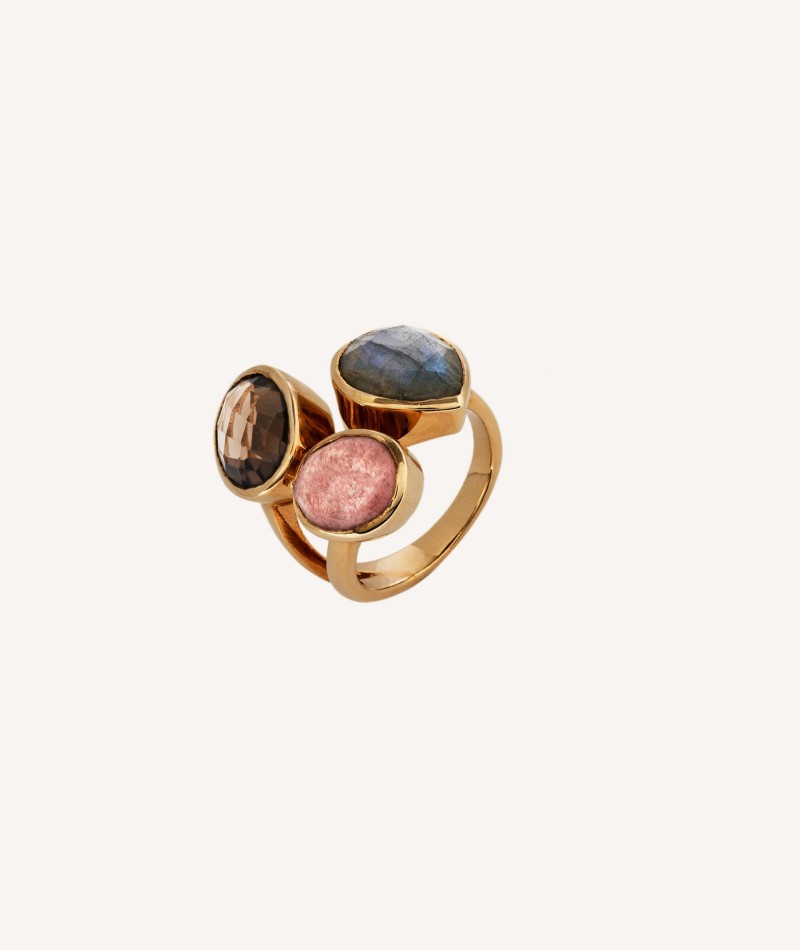 Ring Tanit 18 Kt Gold Plated three natural stones