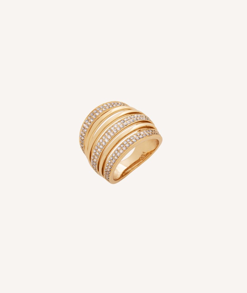 Ring Irene 18 kt gold plated strips with circumlides