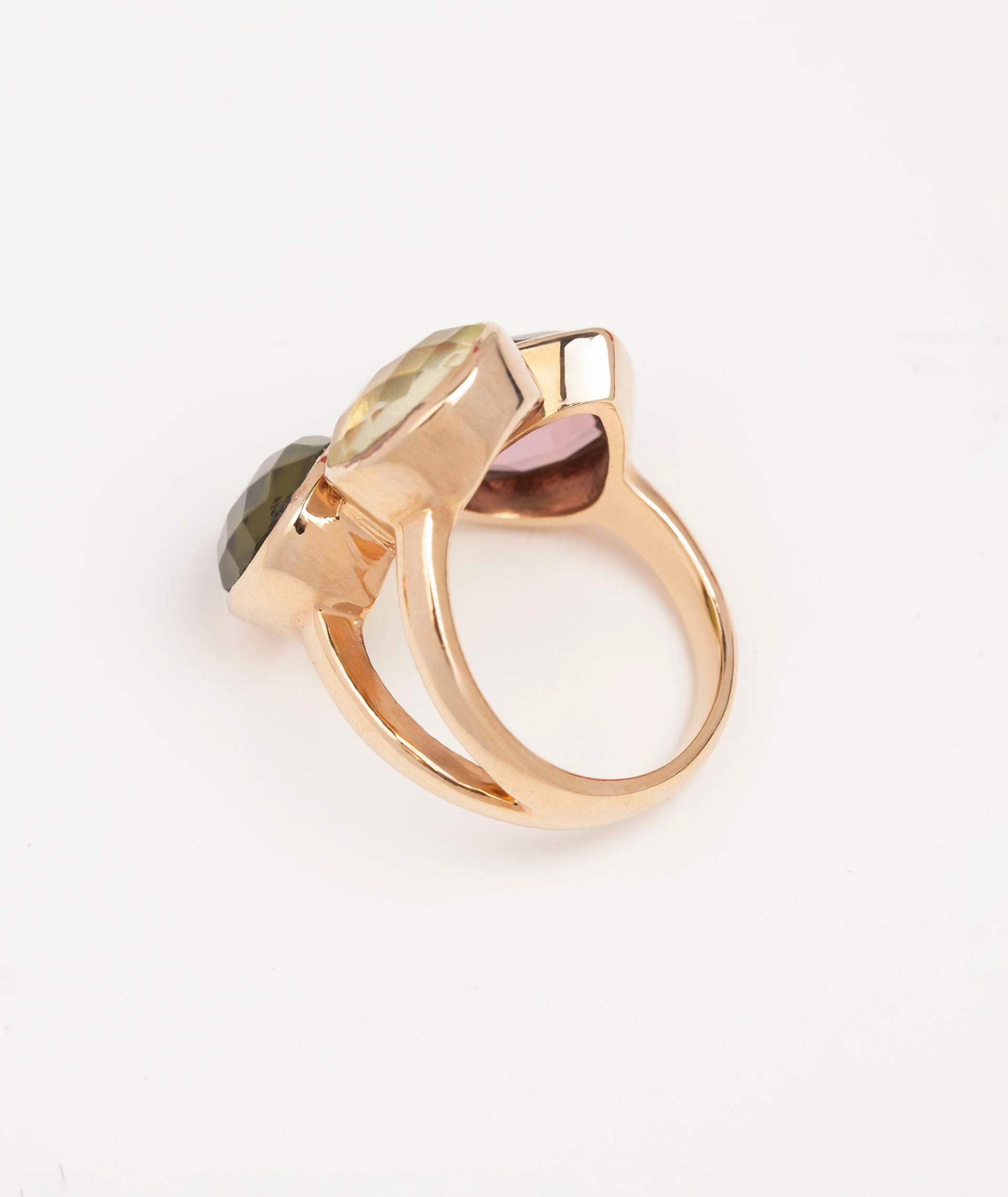 Ring Guida 18 Kt Gold Plated three natural stones
