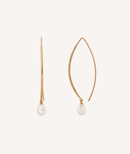 Earrings Cloe 18 kt gold plated long with cultured pearl