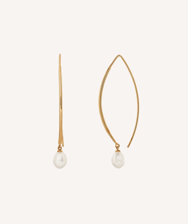 Earrings Cloe 18 kt gold plated long with cultured pearl