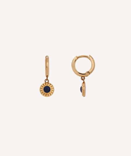 Earrings  18 kt gold plated hoop relief with blue enamel