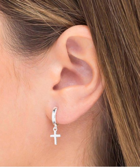 Earrings Articulated Hoop Cross