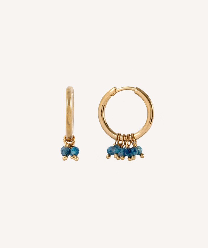 Earrings Hoop 18 ct Gold Plated Blue Stone