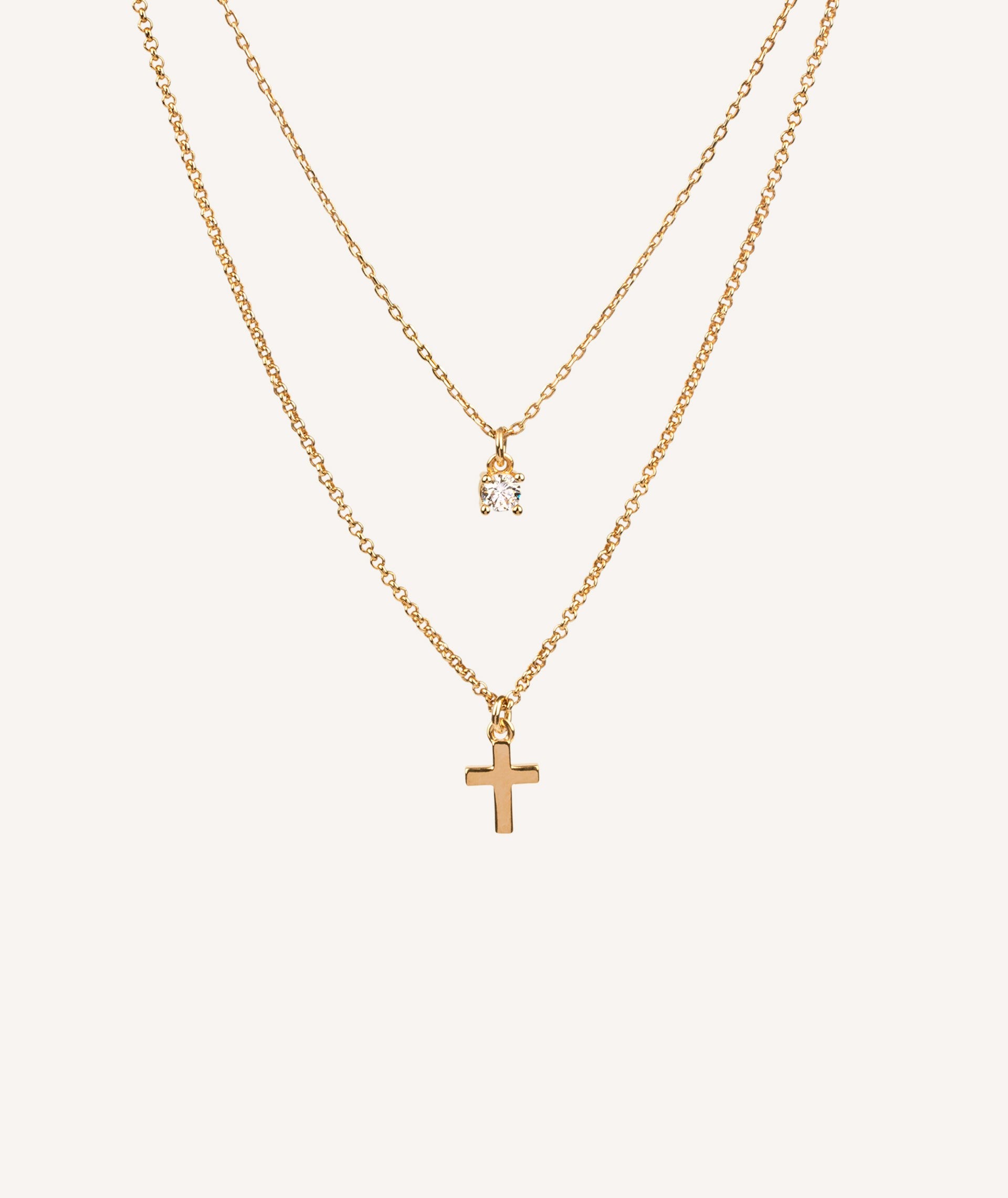 Necklace double Cross and Zirconia