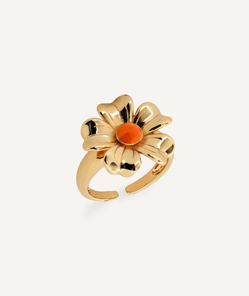 Anillo Verbena con Esmalte Naranja