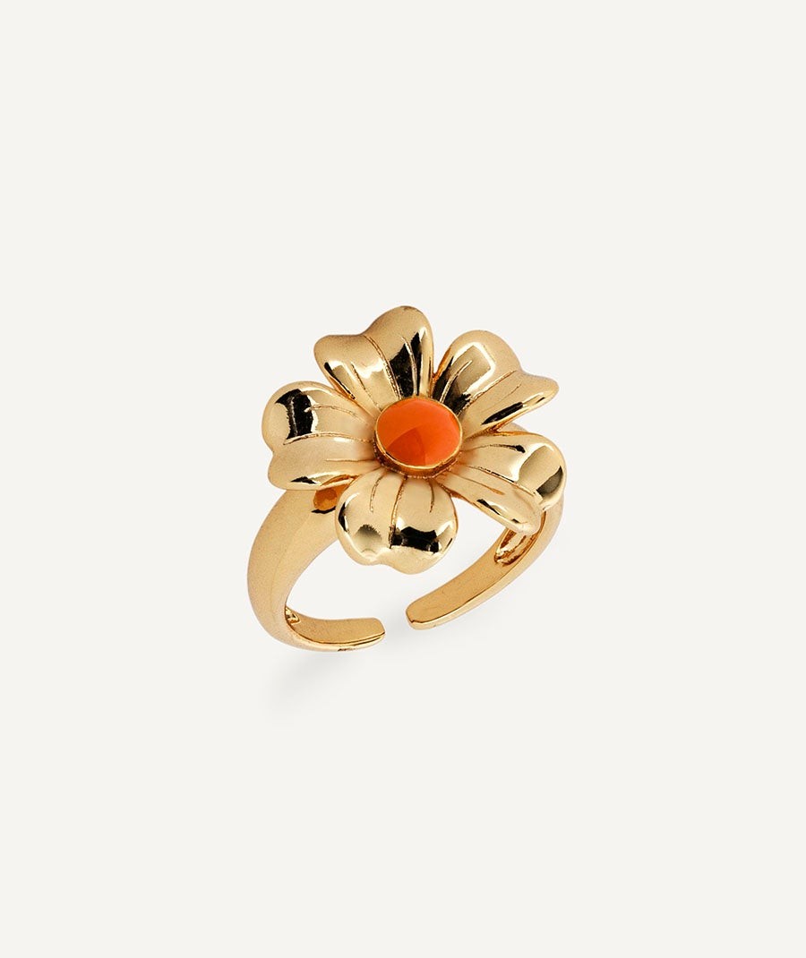 Anillo Verbena con Esmalte Naranja