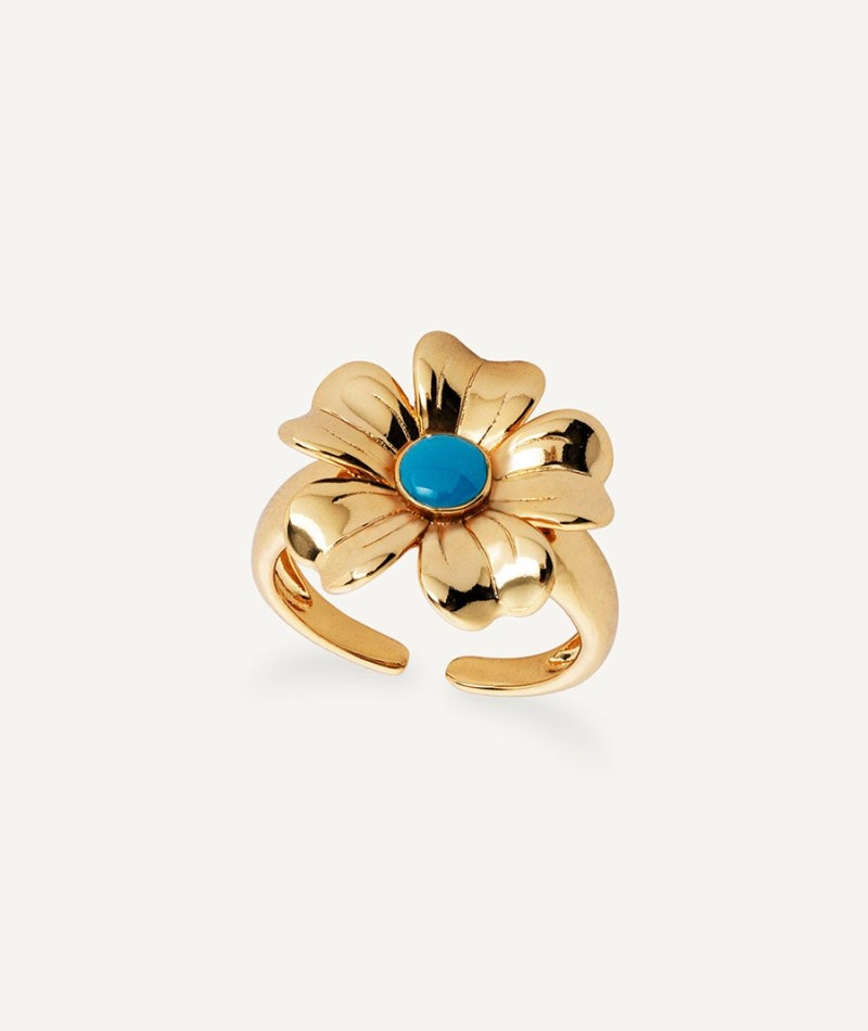 Ring  collection María G. de Jaime 18 Kt Gold Plated Blue enamel flower