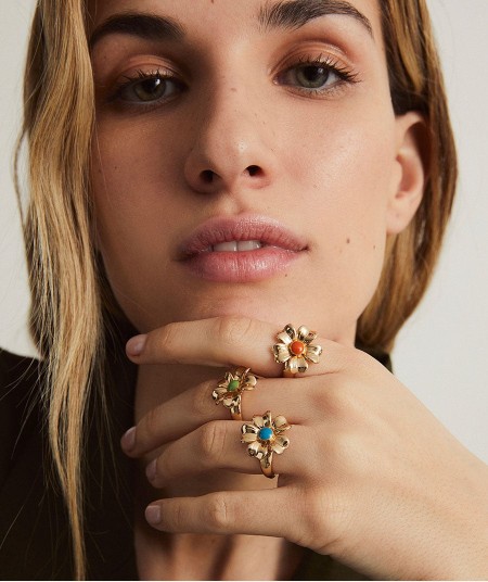 Ring  collection María G. de Jaime 18 Kt Gold Plated Blue enamel flower