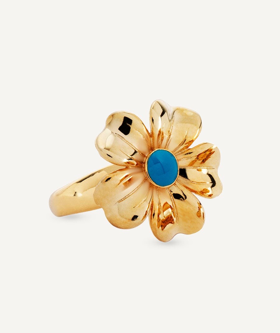 Ring  collection María G. de Jaime 18 Kt Gold Plated Blue enamel flower