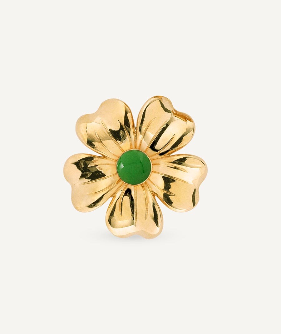 Ring  collection María G. de Jaime 18 Kt Gold Plated Green enamel flower