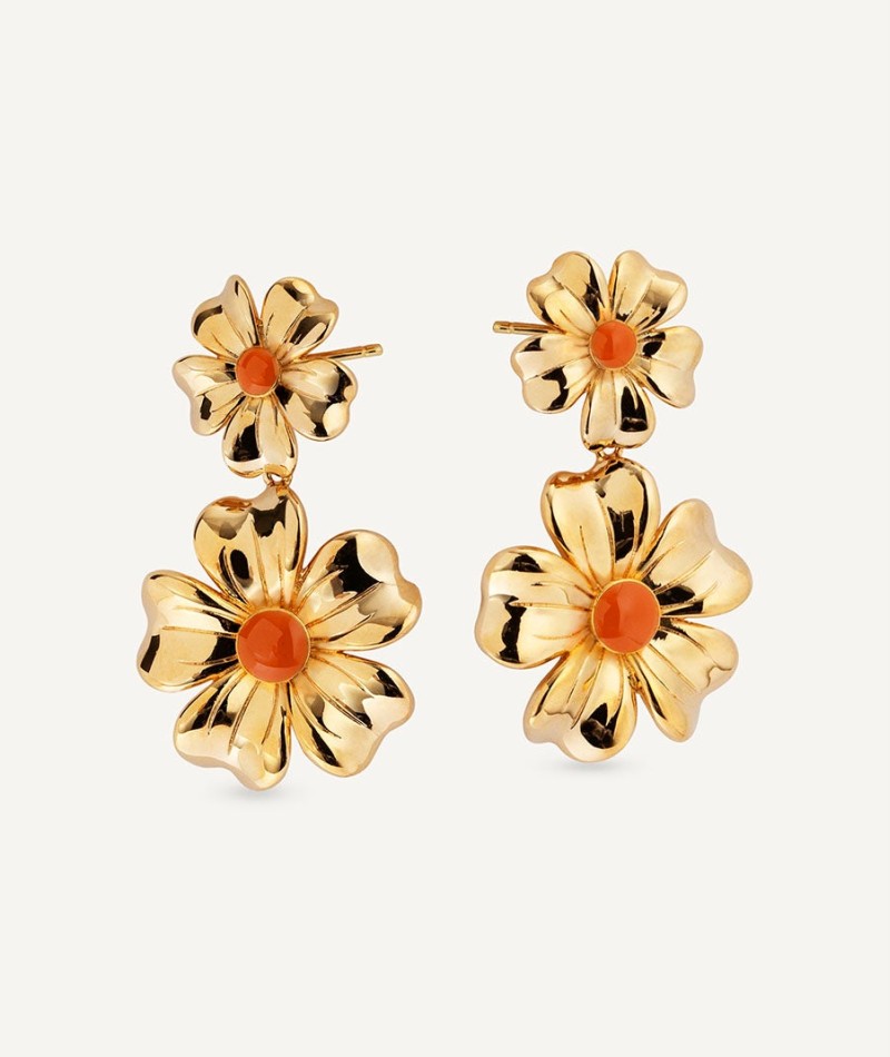 Earrings  collection María G. de Jaime 18 Kt Gold Plated Red enamel flowers