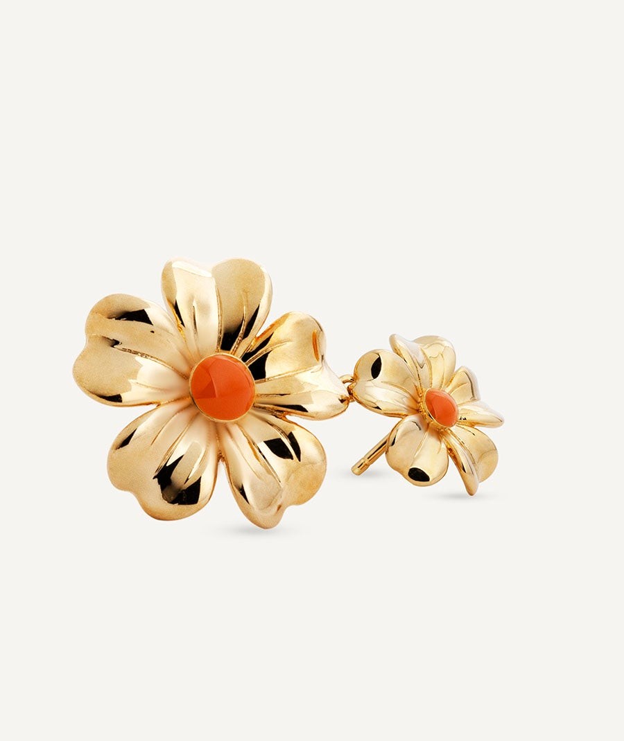 Earrings  collection María G. de Jaime 18 Kt Gold Plated Red enamel flowers