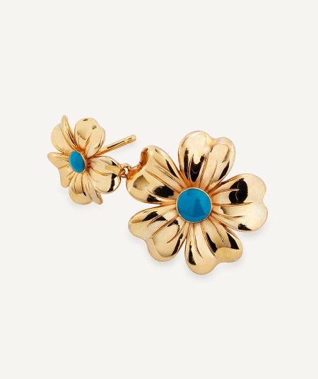 Earrings  collection María G. de Jaime 18 Kt Gold Plated Blue enamel flowers