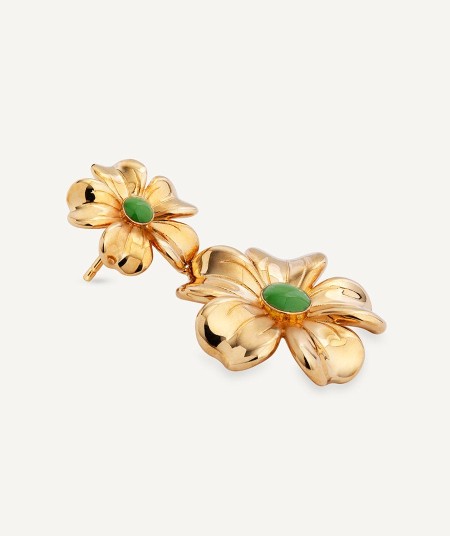 Earrings  collection María G. de Jaime 18 Kt Gold Plated Green enamel flowers