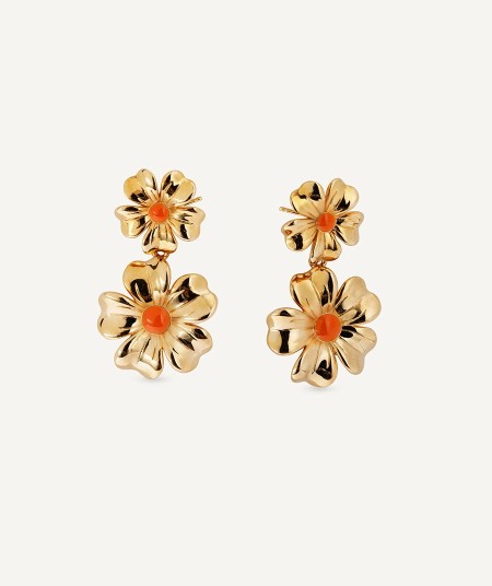 Earrings  collection María G. de Jaime 18 Kt Gold Plated Red enamel flowers