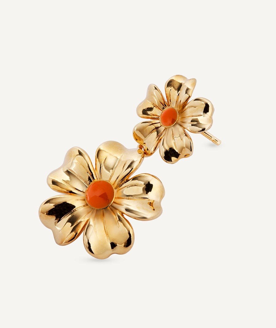 Earrings  collection María G. de Jaime 18 Kt Gold Plated Red enamel flowers