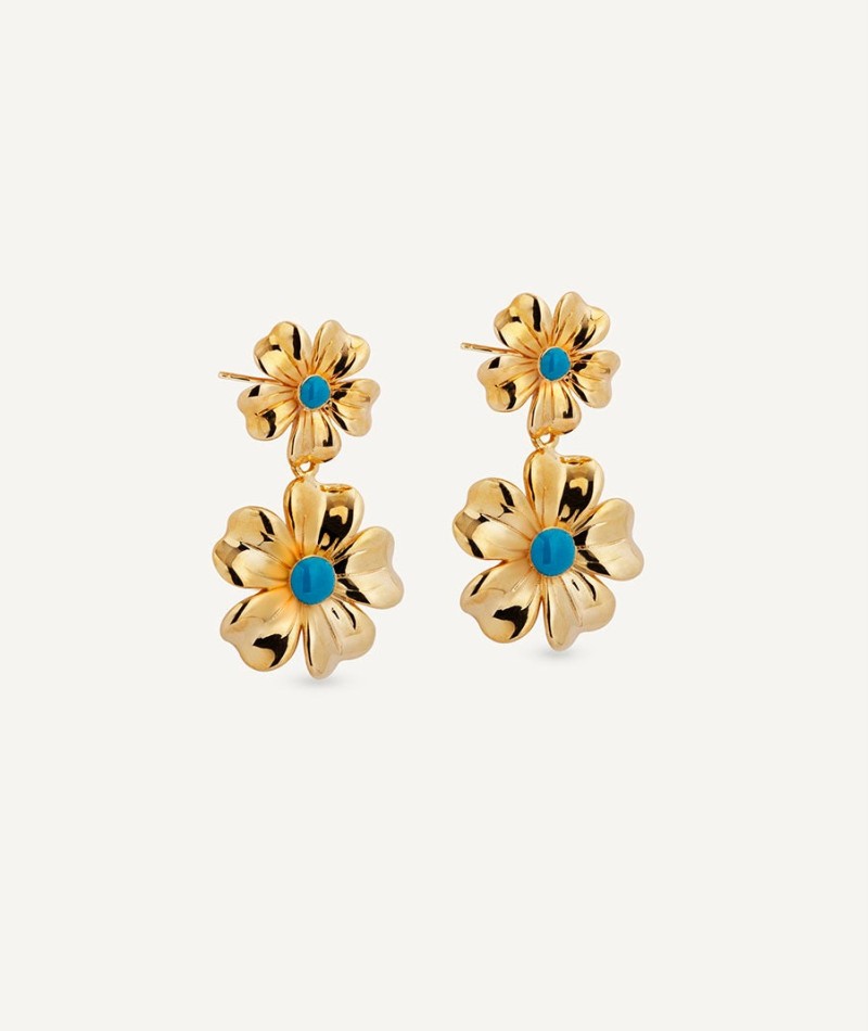 Earrings  collection María G. de Jaime 18 Kt Gold Plated Blue enamel flowers