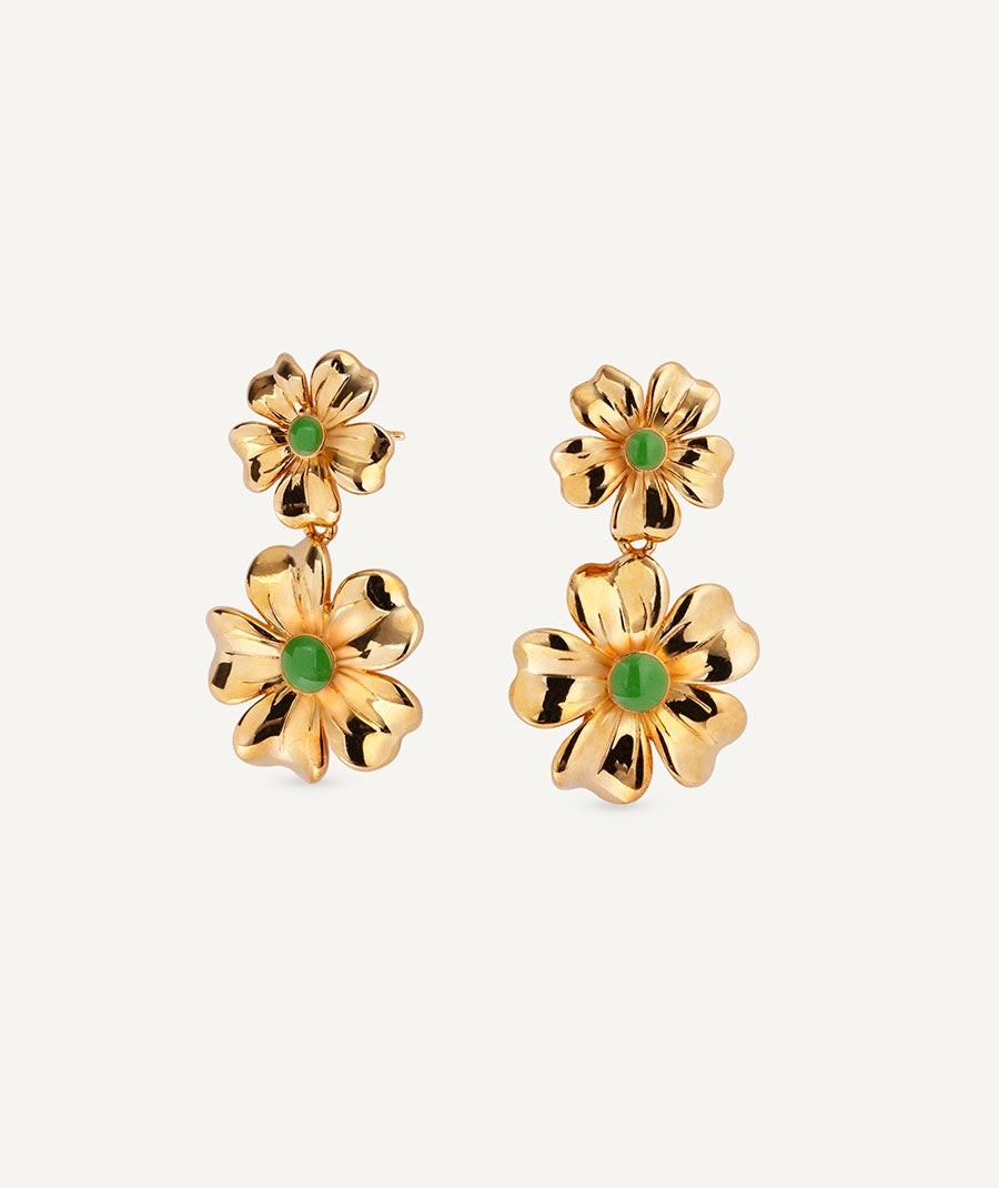 Earrings  collection María G. de Jaime 18 Kt Gold Plated Green enamel flowers