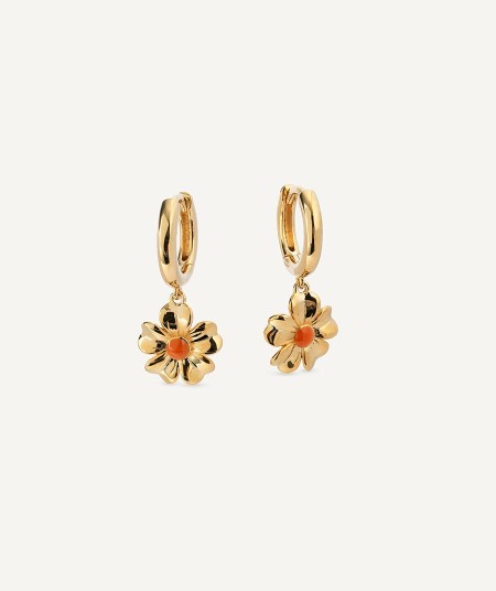 Earrings  collection María G. de Jaime 18 Kt Gold Plated Red enamel flower ring