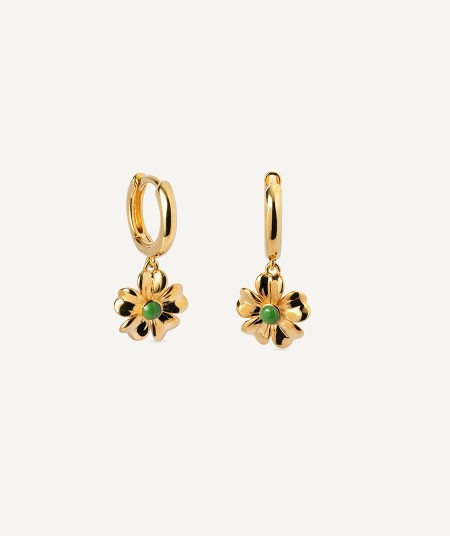 Earrings  collection María G. de Jaime 18 Kt Gold Plated Green Enamel Flower Aro