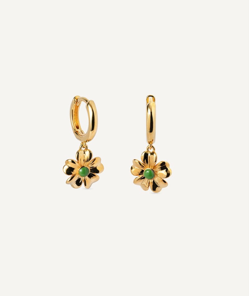 Earrings  collection María G. de Jaime 18 Kt Gold Plated Green Enamel Flower Aro