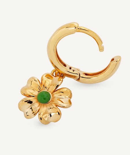 Earrings  collection María G. de Jaime 18 Kt Gold Plated Green Enamel Flower Aro