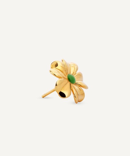 Earrings  collection María G. de Jaime 18 Kt Gold Plated Green enamel flower