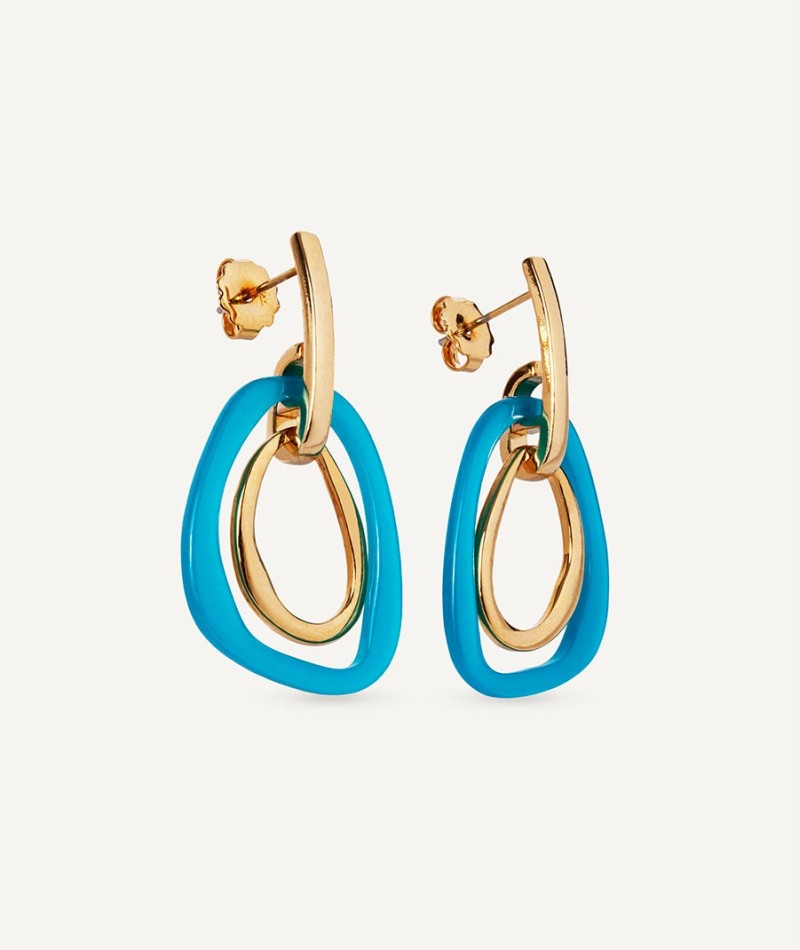 Pendientes Oratge  chapado Oro 18 Kt acetato azul