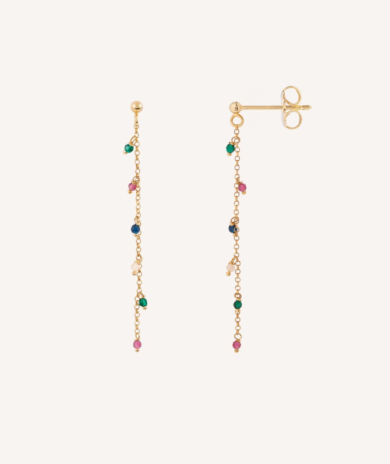 Pendientes Cherie Plata de Ley 925 Chapado Oro 18Kt dormilona cristal multicolor