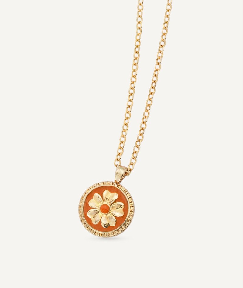 Pendant  collection María G. de Jaime 18 Kt Gold Plated Red enamel flower