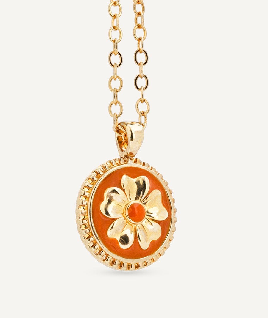 Pendant  collection María G. de Jaime 18 Kt Gold Plated Red enamel flower