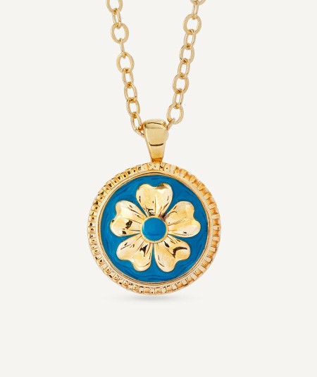 Pendant  collection María G. de Jaime 18 Kt Gold Plated Blue enamel flower