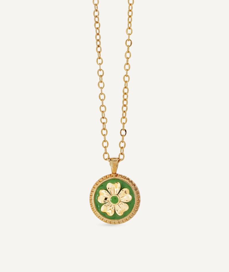 Pendant  collection María G. de Jaime 18 Kt Gold Plated Green enamel flower