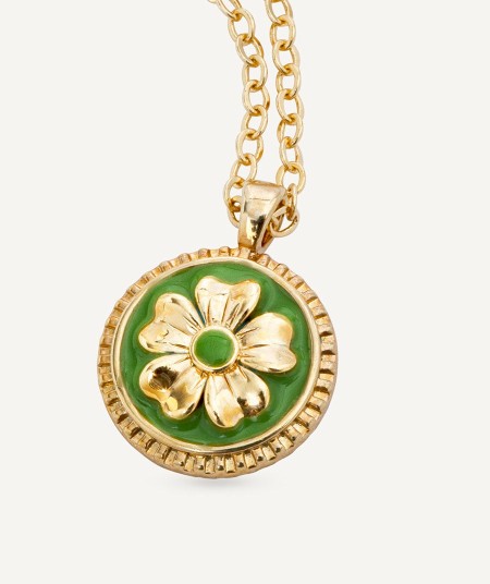 Pendant  collection María G. de Jaime 18 Kt Gold Plated Green enamel flower