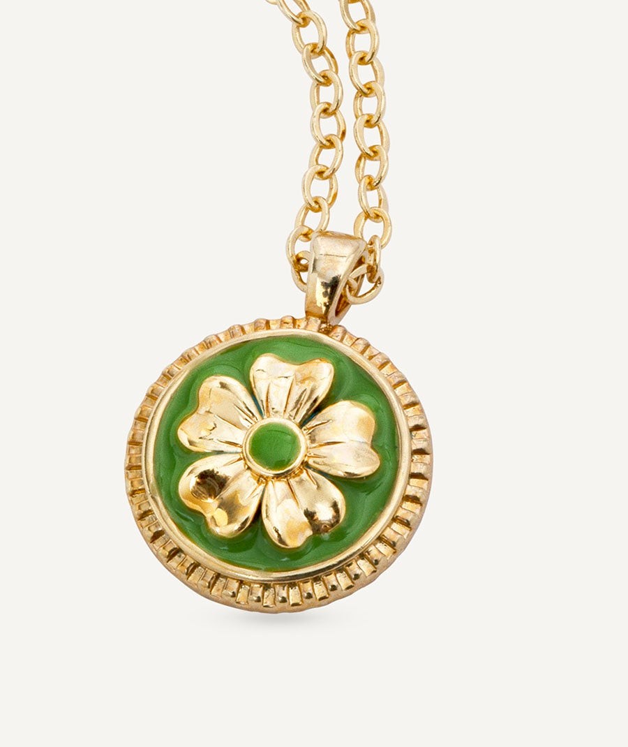 Pendant  collection María G. de Jaime 18 Kt Gold Plated Green enamel flower